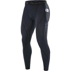imageRoadbox 1 or 2 Pack Compression Pants Men Running Workout Leggings with Pockets Gym Basketball Athletic Tights Base LayerGray