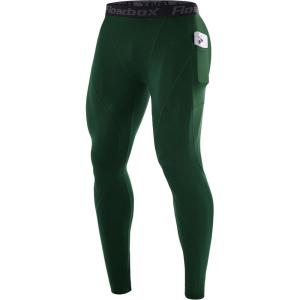 imageRoadbox 1 or 2 Pack Compression Pants Men Running Workout Leggings with Pockets Gym Basketball Athletic Tights Base LayerGreen