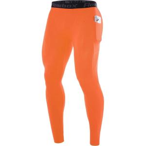 imageRoadbox 1 or 2 Pack Compression Pants Men Running Workout Leggings with Pockets Gym Basketball Athletic Tights Base LayerOrange