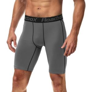 imageRoadbox 1 or 2 Pack Compression Shorts for Men Athletic Workout Performance Underwear Running Gym Spandex Sport Base Layer1 Pack Gray