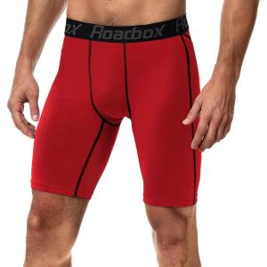 imageRoadbox 1 or 2 Pack Compression Shorts for Men Athletic Workout Performance Underwear Running Gym Spandex Sport Base Layer1 Pack Tomato Red