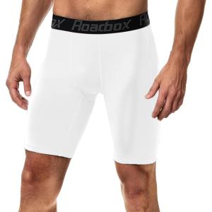 imageRoadbox 1 or 2 Pack Compression Shorts for Men Athletic Workout Performance Underwear Running Gym Spandex Sport Base Layer1 Pack White
