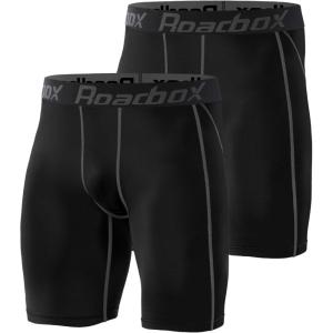 imageRoadbox 1 or 2 Pack Compression Shorts for Men Athletic Workout Performance Underwear Running Gym Spandex Sport Base Layer2 Pack Black  Black