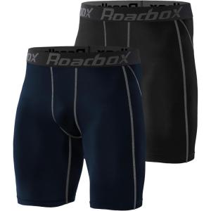 imageRoadbox 1 or 2 Pack Compression Shorts for Men Athletic Workout Performance Underwear Running Gym Spandex Sport Base Layer2 Pack Black  Blue