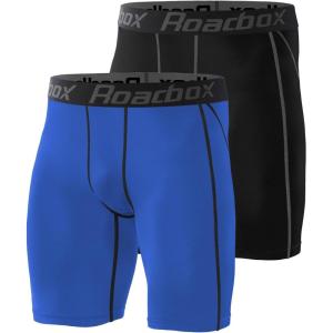 imageRoadbox 1 or 2 Pack Compression Shorts for Men Athletic Workout Performance Underwear Running Gym Spandex Sport Base Layer2 Pack Black  Blue2