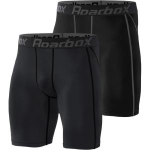 imageRoadbox 1 or 2 Pack Compression Shorts for Men Athletic Workout Performance Underwear Running Gym Spandex Sport Base Layer2 Pack Black  Gray