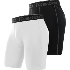 imageRoadbox 1 or 2 Pack Compression Shorts for Men Athletic Workout Performance Underwear Running Gym Spandex Sport Base Layer2 Pack Black white