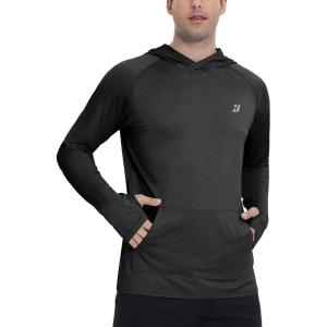 imageRoadbox Fishing Shirts for Men Long Sleeve UPF 50 Sun Protection Hoodies with Pocket Outdoor Running Hiking Rash GuardBlack Marl