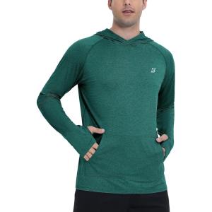 imageRoadbox Fishing Shirts for Men Long Sleeve UPF 50 Sun Protection Hoodies with Pocket Outdoor Running Hiking Rash GuardHeathered Green