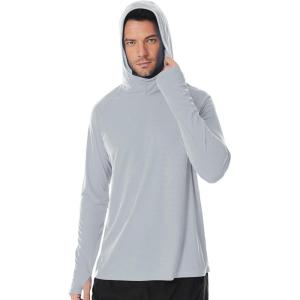 imageRoadbox Mens UPF 50 Fishing Shirt Long Sleeve UV Sun Protection Hoodies Quick Dry Rash Guard for Hiking Outdoor WorkingEco Gray