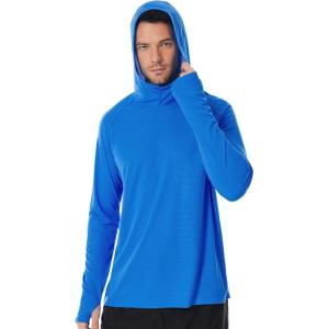 imageRoadbox Mens UPF 50 Fishing Shirt Long Sleeve UV Sun Protection Hoodies Quick Dry Rash Guard for Hiking Outdoor WorkingLake Blue