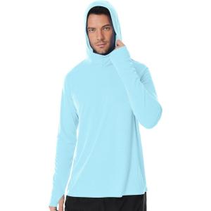 imageRoadbox Mens UPF 50 Fishing Shirt Long Sleeve UV Sun Protection Hoodies Quick Dry Rash Guard for Hiking Outdoor WorkingSky Blue