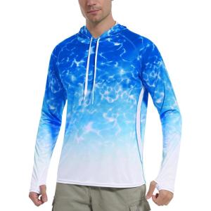 imageRoadbox Mens UPF 50 Sun Protection Rash Guard UV Outdoor Fishing Long Sleeve Shirts Swimming Hiking Shirt with ThumbholesOcean Blue