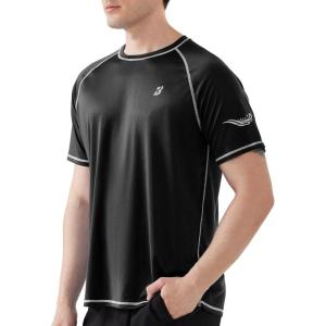imageRoadbox Mens UPF 50 Swim Shirts Short Sleeve UV Sun Protection Rash Guard TShirt Quick Dry Water Surfing Beach TeesBlack