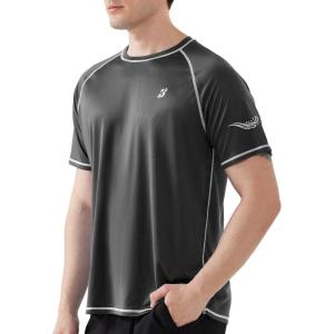 imageRoadbox Mens UPF 50 Swim Shirts Short Sleeve UV Sun Protection Rash Guard TShirt Quick Dry Water Surfing Beach TeesDark Gray