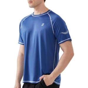 imageRoadbox Mens UPF 50 Swim Shirts Short Sleeve UV Sun Protection Rash Guard TShirt Quick Dry Water Surfing Beach TeesDeep Blue