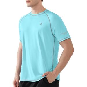 imageRoadbox Mens UPF 50 Swim Shirts Short Sleeve UV Sun Protection Rash Guard TShirt Quick Dry Water Surfing Beach TeesIce Blue