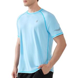 imageRoadbox Mens UPF 50 Swim Shirts Short Sleeve UV Sun Protection Rash Guard TShirt Quick Dry Water Surfing Beach TeesLight Blue
