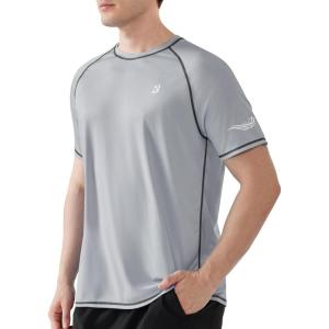 imageRoadbox Mens UPF 50 Swim Shirts Short Sleeve UV Sun Protection Rash Guard TShirt Quick Dry Water Surfing Beach TeesLight Gray