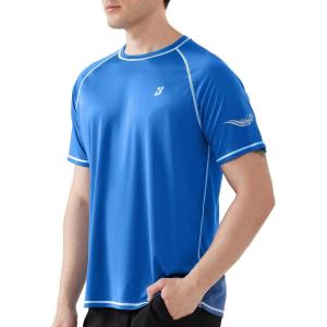 imageRoadbox Mens UPF 50 Swim Shirts Short Sleeve UV Sun Protection Rash Guard TShirt Quick Dry Water Surfing Beach TeesRoyal Blue