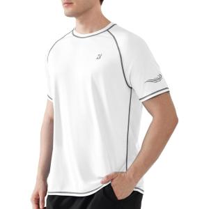 imageRoadbox Mens UPF 50 Swim Shirts Short Sleeve UV Sun Protection Rash Guard TShirt Quick Dry Water Surfing Beach TeesWhite