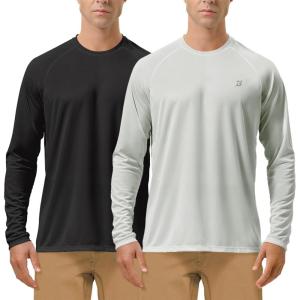 imageRoadbox Mens UPF 50 UV Sun Protection Shirts Outdoor Long Sleeve SPF Rash Guard for Fishing Hiking Swimming Running2 Pack  Black  Gray