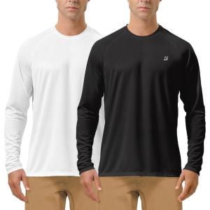 imageRoadbox Mens UPF 50 UV Sun Protection Shirts Outdoor Long Sleeve SPF Rash Guard for Fishing Hiking Swimming Running2 Pack  Black white