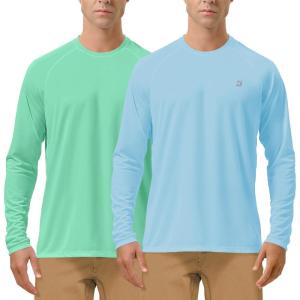 imageRoadbox Mens UPF 50 UV Sun Protection Shirts Outdoor Long Sleeve SPF Rash Guard for Fishing Hiking Swimming Running2 Pack  Blue green
