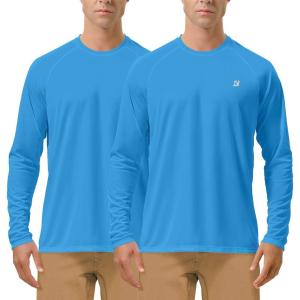 imageRoadbox Mens UPF 50 UV Sun Protection Shirts Outdoor Long Sleeve SPF Rash Guard for Fishing Hiking Swimming Running2 Pack  Campanula Blue