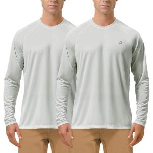 imageRoadbox Mens UPF 50 UV Sun Protection Shirts Outdoor Long Sleeve SPF Rash Guard for Fishing Hiking Swimming Running2 Pack  Gray