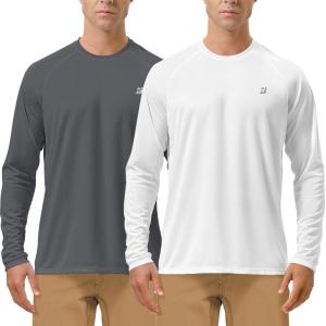 imageRoadbox Mens UPF 50 UV Sun Protection Shirts Outdoor Long Sleeve SPF Rash Guard for Fishing Hiking Swimming Running2 Pack  White  Dark Gray