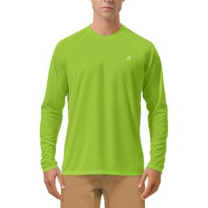 imageRoadbox Mens UPF 50 UV Sun Protection Shirts Outdoor Long Sleeve SPF Rash Guard for Fishing Hiking Swimming RunningLime Green