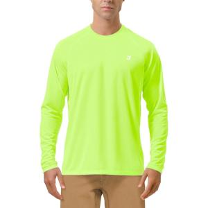 imageRoadbox Mens UPF 50 UV Sun Protection Shirts Outdoor Long Sleeve SPF Rash Guard for Fishing Hiking Swimming RunningNeon Green