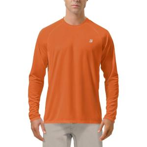 imageRoadbox Mens UPF 50 UV Sun Protection Shirts Outdoor Long Sleeve SPF Rash Guard for Fishing Hiking Swimming RunningOrange