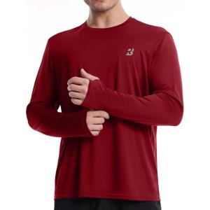imageRoadbox Mens UPF 50 UV Sun Protection Shirts SPF Long Sleeve Lightweight Water Swim Rash Guard for Fishing Running HikingCrimson