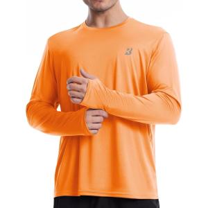 imageRoadbox Mens UPF 50 UV Sun Protection Shirts SPF Long Sleeve Lightweight Water Swim Rash Guard for Fishing Running HikingElectric Orange