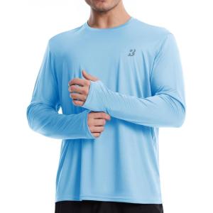 imageRoadbox Mens UPF 50 UV Sun Protection Shirts SPF Long Sleeve Lightweight Water Swim Rash Guard for Fishing Running HikingLight Blue