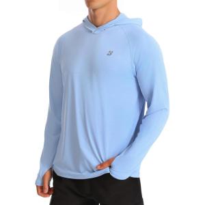 imageRoadbox UPF 50 Fishing Shirts for Men Long Sleeve UV Protection Sun Hoodie Swim Rash Guard for Hiking Running WorkoutBlue