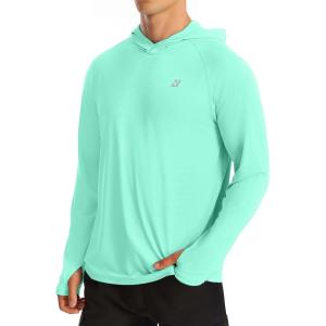 imageRoadbox UPF 50 Fishing Shirts for Men Long Sleeve UV Protection Sun Hoodie Swim Rash Guard for Hiking Running WorkoutMint Green