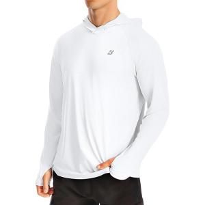 imageRoadbox UPF 50 Fishing Shirts for Men Long Sleeve UV Protection Sun Hoodie Swim Rash Guard for Hiking Running WorkoutWhite