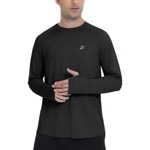 imageRoadbox UPF 50 Mens Swim Shirts Long Sleeve Sun Protection Fishing Rash Guard Quick Dry UV Hiking Shirt with ThumbholeBlack