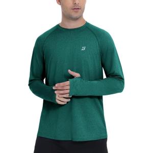 imageRoadbox UPF 50 Mens Swim Shirts Long Sleeve Sun Protection Fishing Rash Guard Quick Dry UV Hiking Shirt with ThumbholeEmerald Green