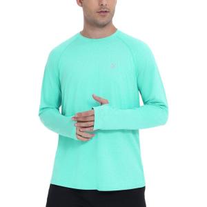 imageRoadbox UPF 50 Mens Swim Shirts Long Sleeve Sun Protection Fishing Rash Guard Quick Dry UV Hiking Shirt with ThumbholeGreen