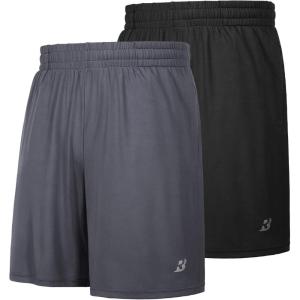 imageRoadbox Workout Shorts for Men Athletic Gym Running Basketball Quick Dry Short 7 Inch with Pockets for Fitness Sports 2 PackBlackmedium Gray