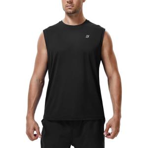 imageRoadbox Workout Sleeveless Shirts for Men Athletic Gym Basketball Quick Dry Muscle Tank TopsBlack