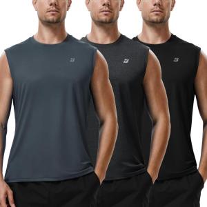 imageRoadbox Workout Sleeveless Shirts for Men Athletic Gym Basketball Quick Dry Muscle Tank TopsBlackgreyblack Heather