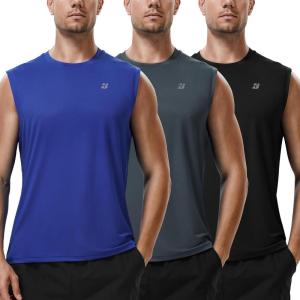imageRoadbox Workout Sleeveless Shirts for Men Athletic Gym Basketball Quick Dry Muscle Tank TopsBlackgreyblue