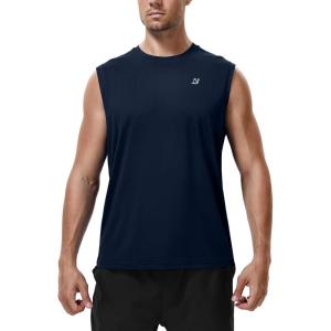 imageRoadbox Workout Sleeveless Shirts for Men Athletic Gym Basketball Quick Dry Muscle Tank TopsNavy Blue