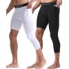 imageRoadbox Mens One Leg Compression Pants 34 Basketball Football Tights Leggings with Pockets Capri Sports Athletic UnderwearLeft Single Blackwhite