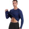 imageRoadbox Mens Thermal Compression Shirts Long Sleeve Fleece Lined Undershirt Cold Weather Workout Athletic Base Layer TopNavy Blue